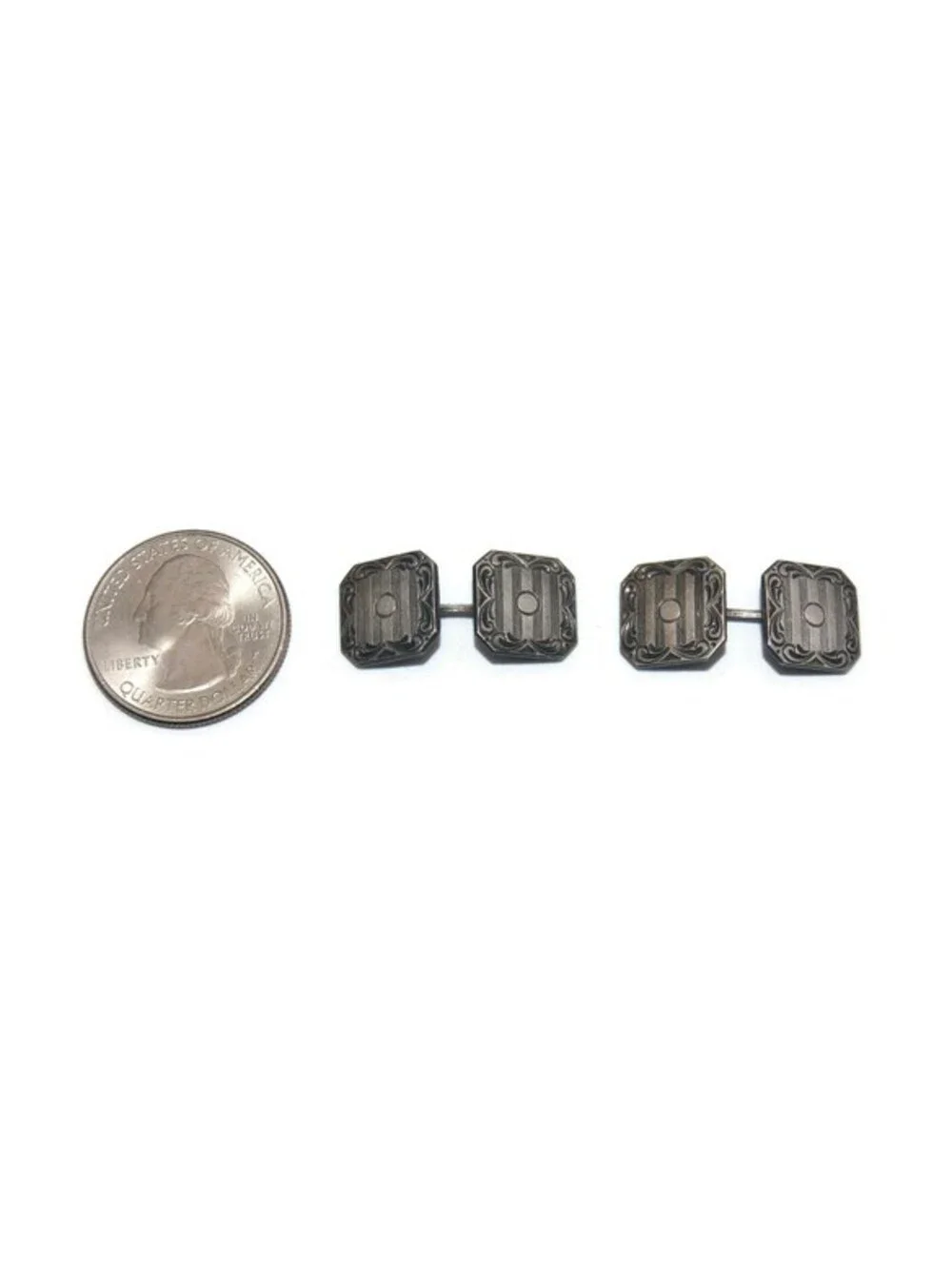 Antique Sterling Silver Double Sided Octagonal Cuff Links. Marked Sterling.
